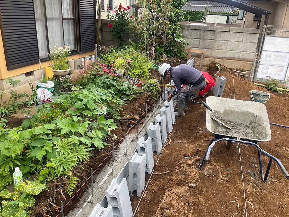 茨城県水戸市平須 外構工事/ブロック積み